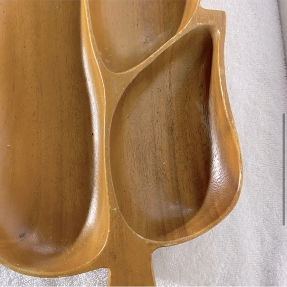 Vintage MCM Hawaiian Tiki Tropical Monkey Pod Wooden Palm Leaf Serving Dish Tray - Picture 5 of 13